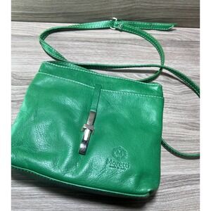 Moretti Italy Green Leather Small Crossbody Shoulder Bag Silver Buckle